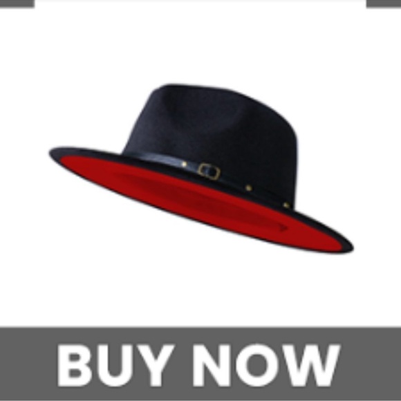BLACK OUTSIDE RED INSIDE Wide Brim Fedora Hats Two Tone Dress Hat Felt - Picture 2 of 2